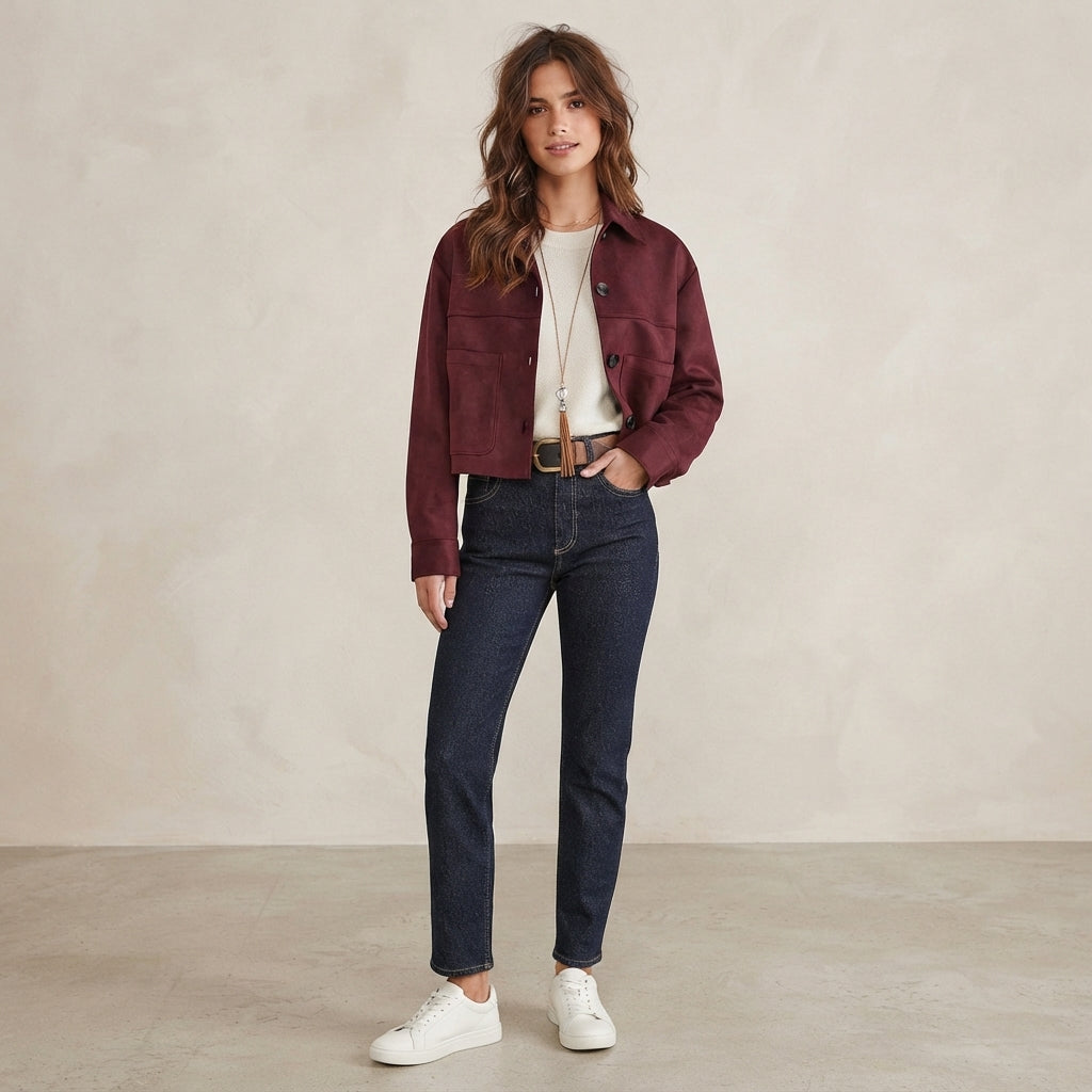 Veste courte boutonnée à coupe carrée