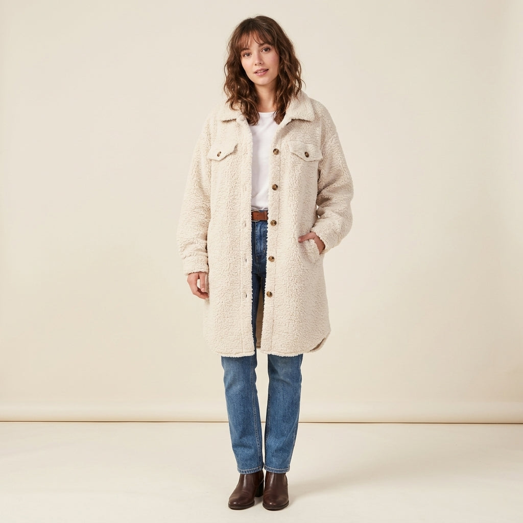 Manteau long oversize en sherpa