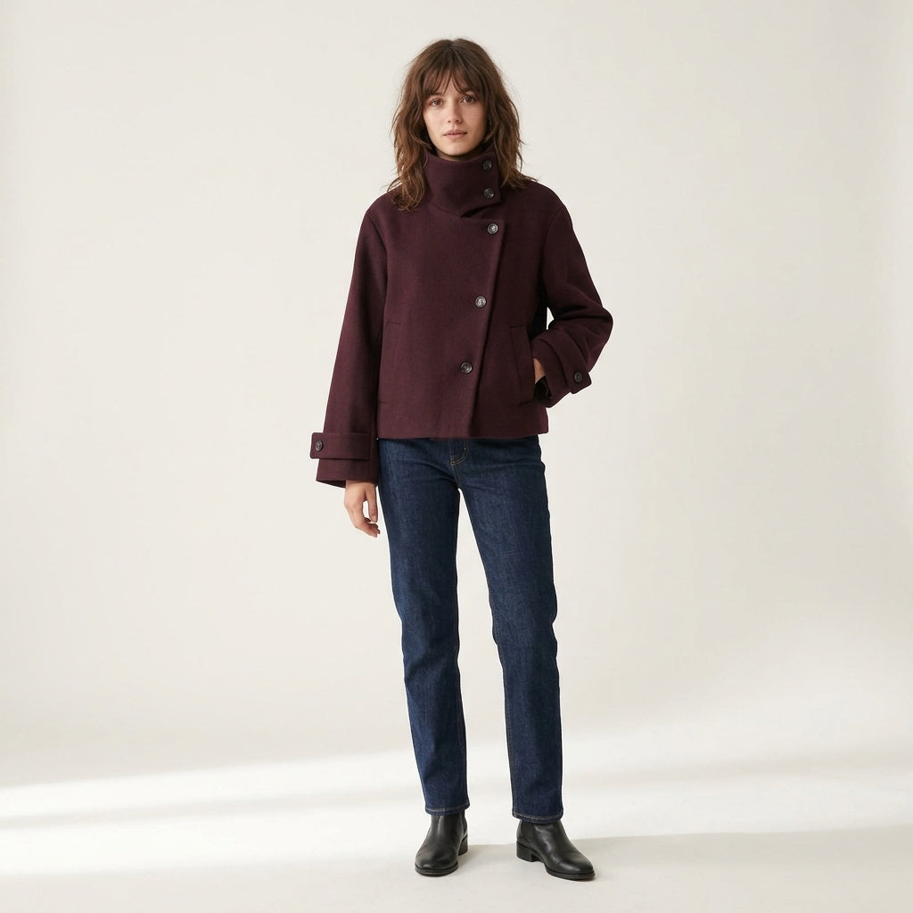 Manteau en mélange de laine à col montant
