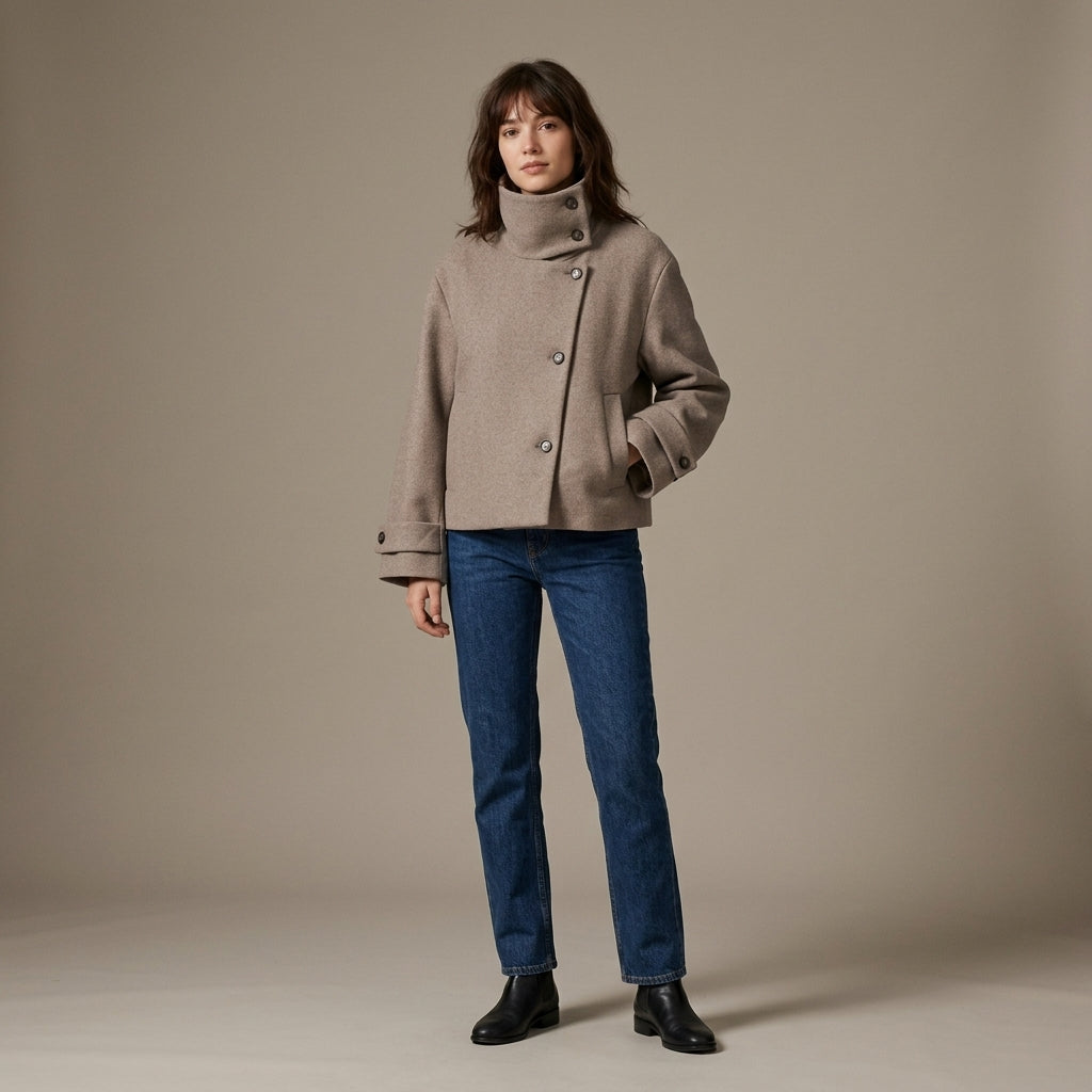 Manteau en mélange de laine à col montant