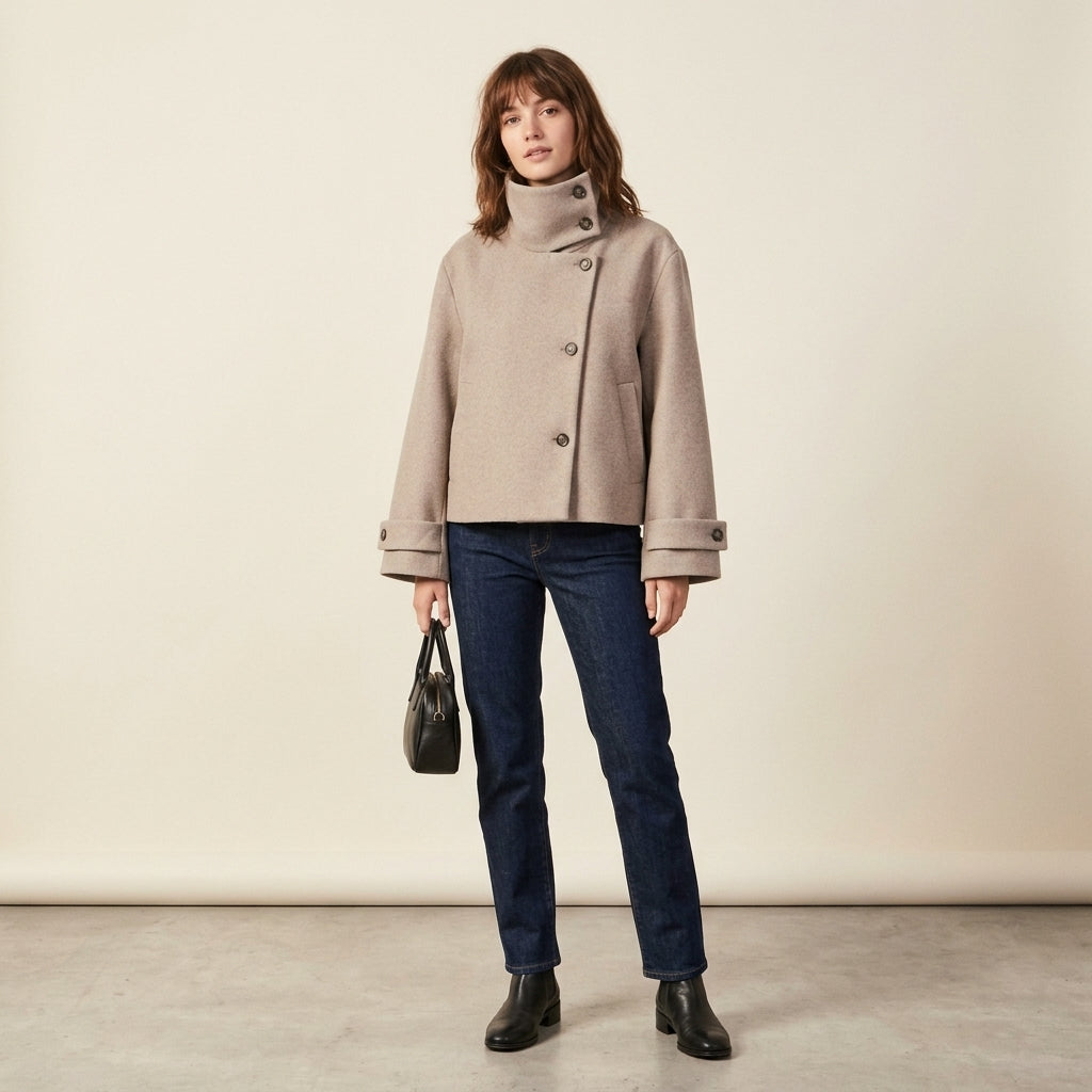 Manteau en mélange de laine à col montant