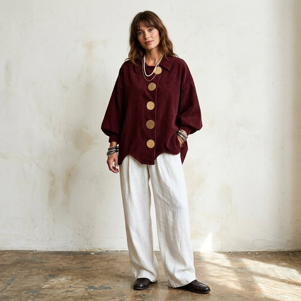 Veste rétro oversize en velours côtelé