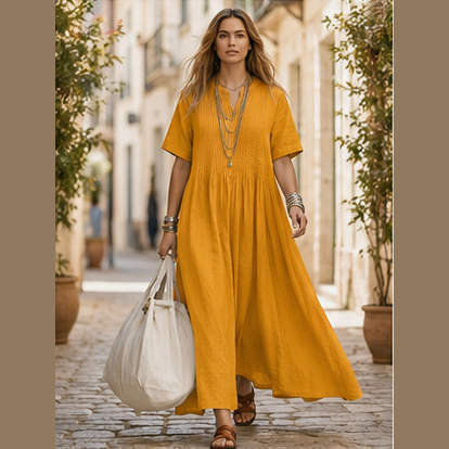 Robe longue en coton à col V