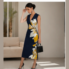 Robe midi cintrée à fleurs