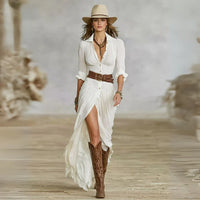 Robe chemise maxi ceinturée
