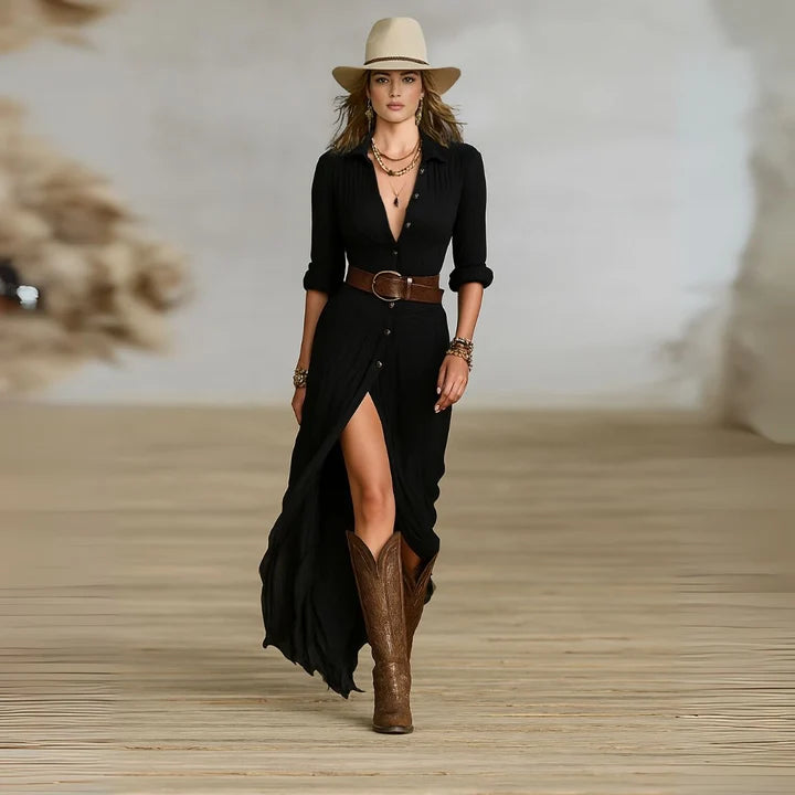 Robe chemise maxi ceinturée