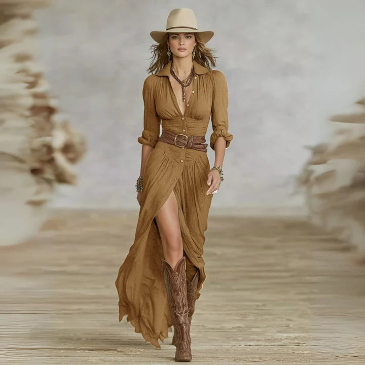 Robe chemise maxi ceinturée