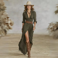 Robe chemise maxi ceinturée