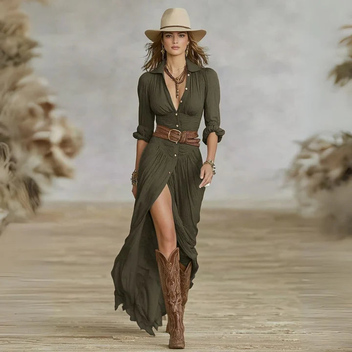 Robe chemise maxi ceinturée