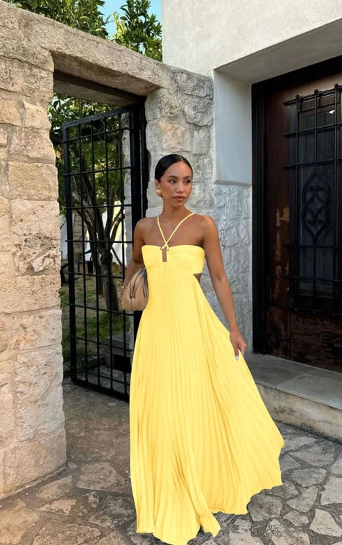 Robe longue plissée bustier Celestia