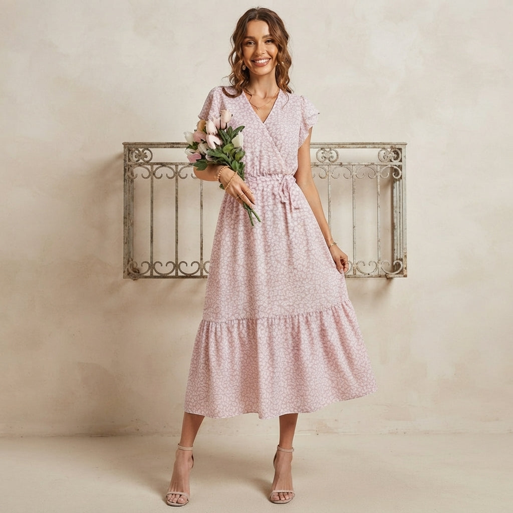 Robe midi portefeuille Solenne à fleurs