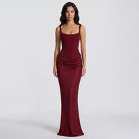 Robe longue style corset pour femme avec bretelles réglables et jupe drapée
