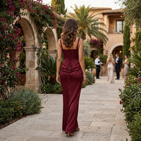 Robe longue style corset pour femme avec bretelles réglables et jupe drapée