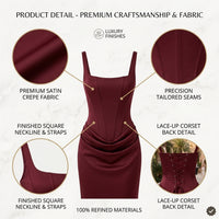 Robe longue style corset pour femme avec bretelles réglables et jupe drapée