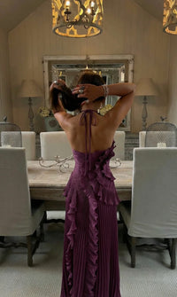 Robe longue plissée à volants Alessia