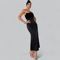 Velvet strapless maxi dress