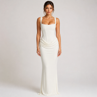 Robe longue style corset pour femme avec bretelles réglables et jupe drapée