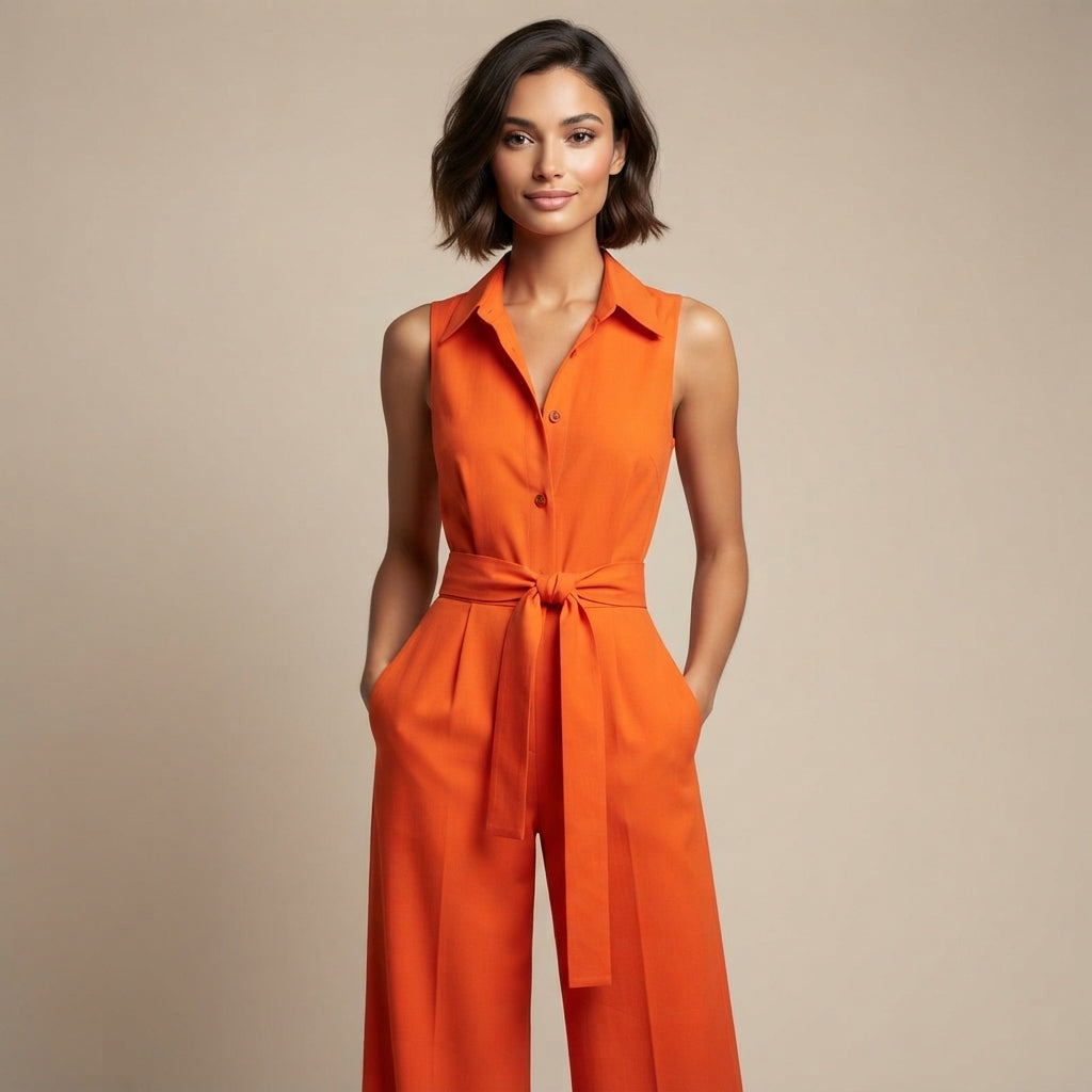 Combinaison orange à jambes larges et ceinture