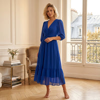 Robe midi en mousseline froncée
