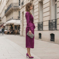 Robe portefeuille en satin Clara Plum