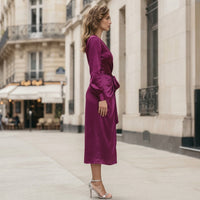 Robe en satin Clara, coloris prune profond