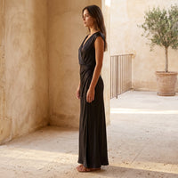 Robe longue portefeuille en satin Eva