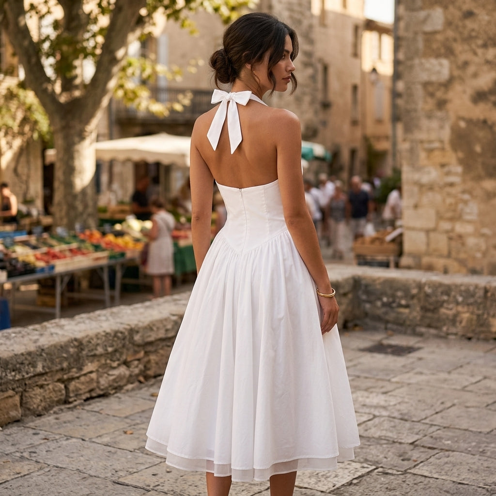Robe midi dos nu pour invitée de mariage