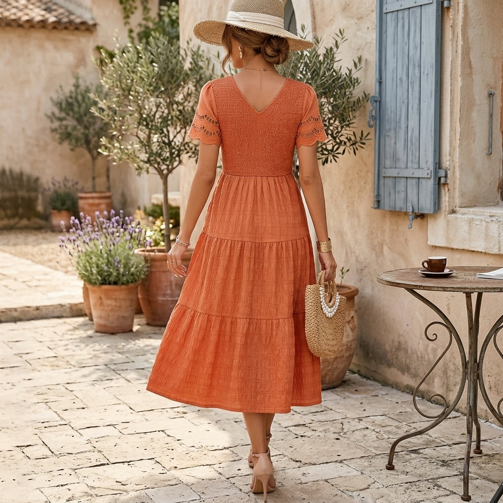 Robe midi bohème smockée Louise