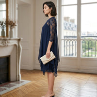 Robe midi en mousseline et dentelle superposées