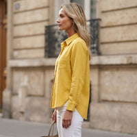 Chemise à revers en coton et lin