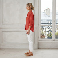 Chemise à revers en coton et lin