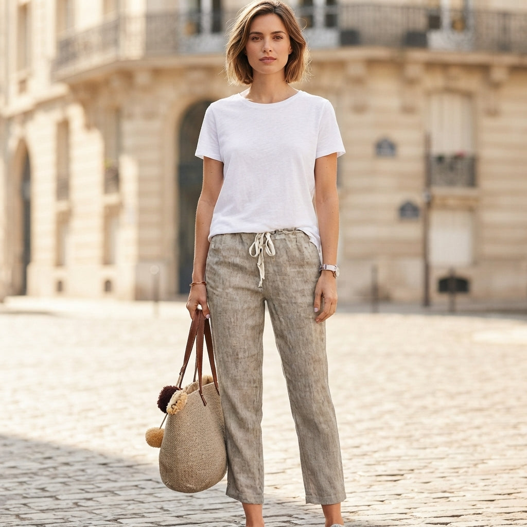 Pantalon Linéa en coton et lin