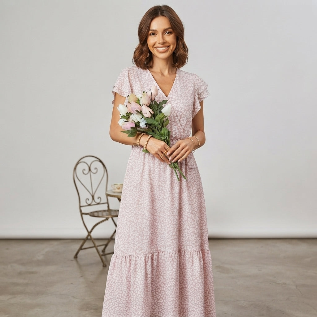 Robe midi portefeuille Solenne à fleurs