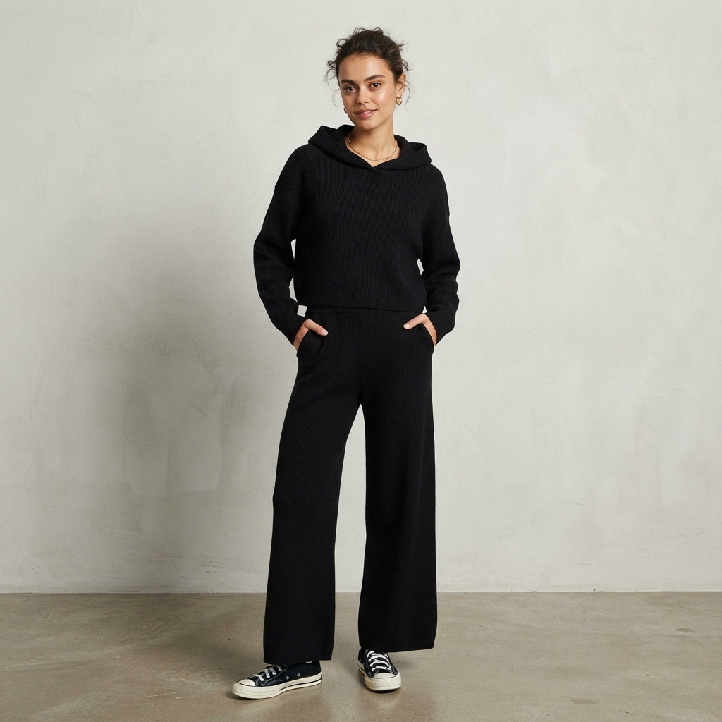 Ensemble deux pièces en maille à capuche