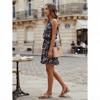Floral print hippie backless dress