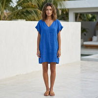 Mini-robe à col en V et manches à volants