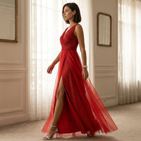 Robe de cérémonie en mousseline plissée pour mère de la mariée