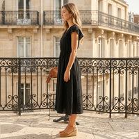Robe midi à col en V et volants