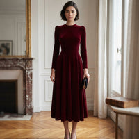 Robe midi en velours bleu marine Elissa