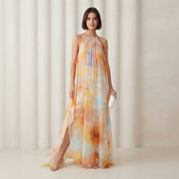 Robe maxi bohème dos nu à bretelles