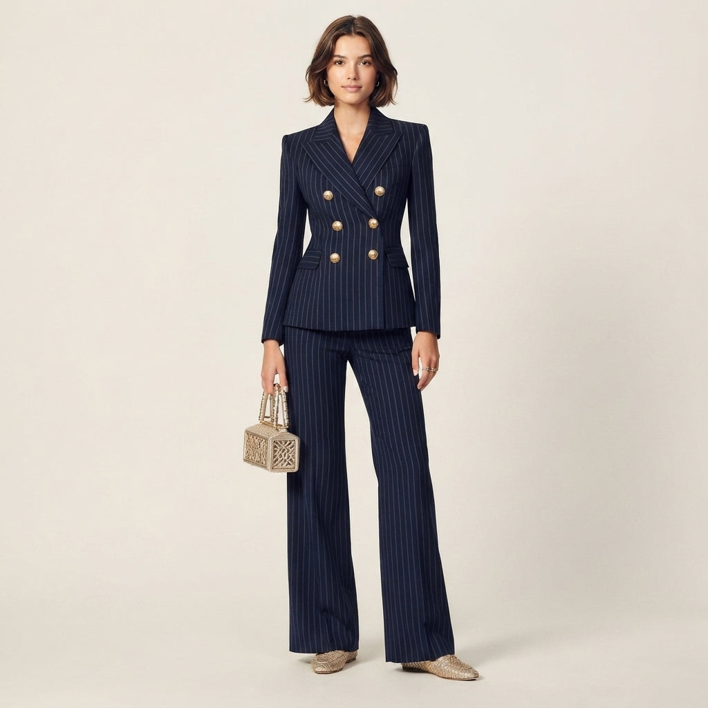 Ensemble costume croisé à fines rayures