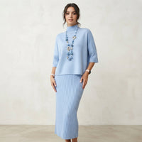 Ensemble jupe midi à col roulé côtelé