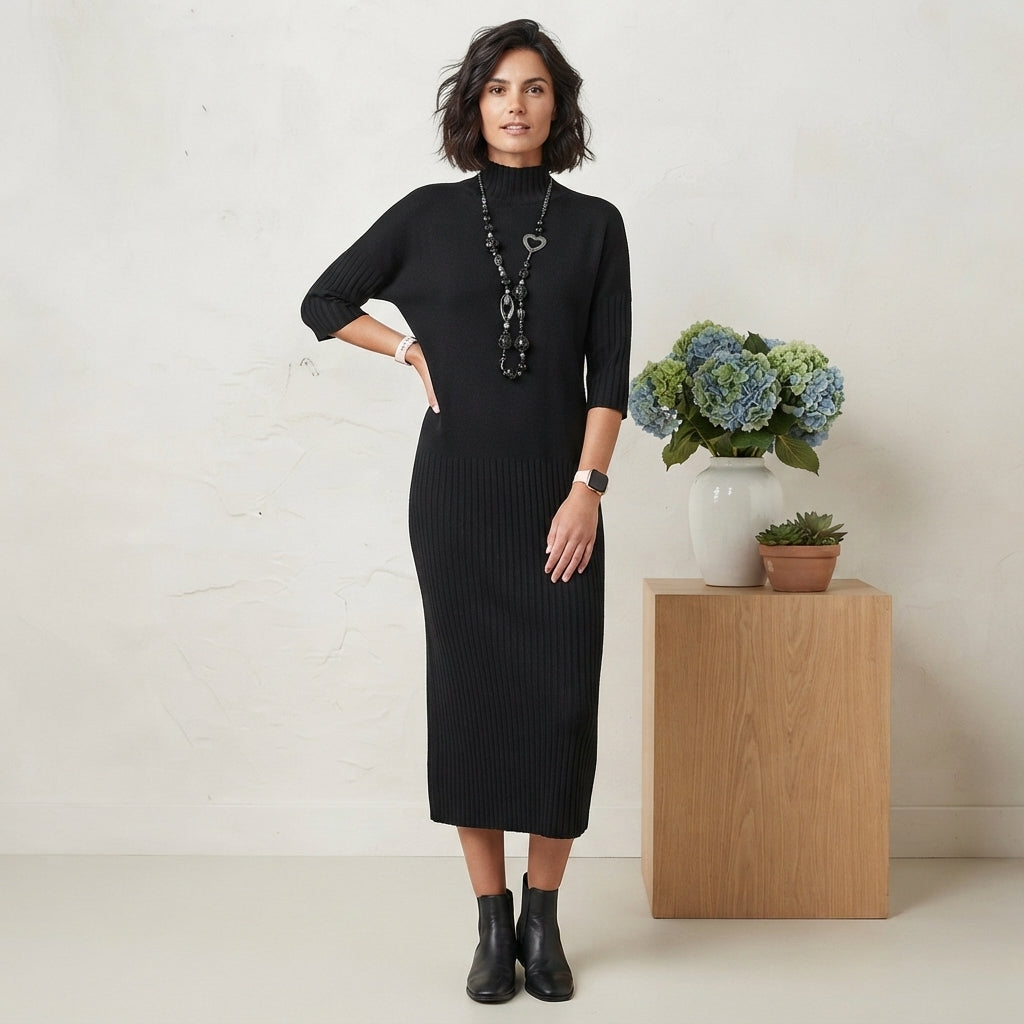Ensemble jupe midi à col roulé côtelé