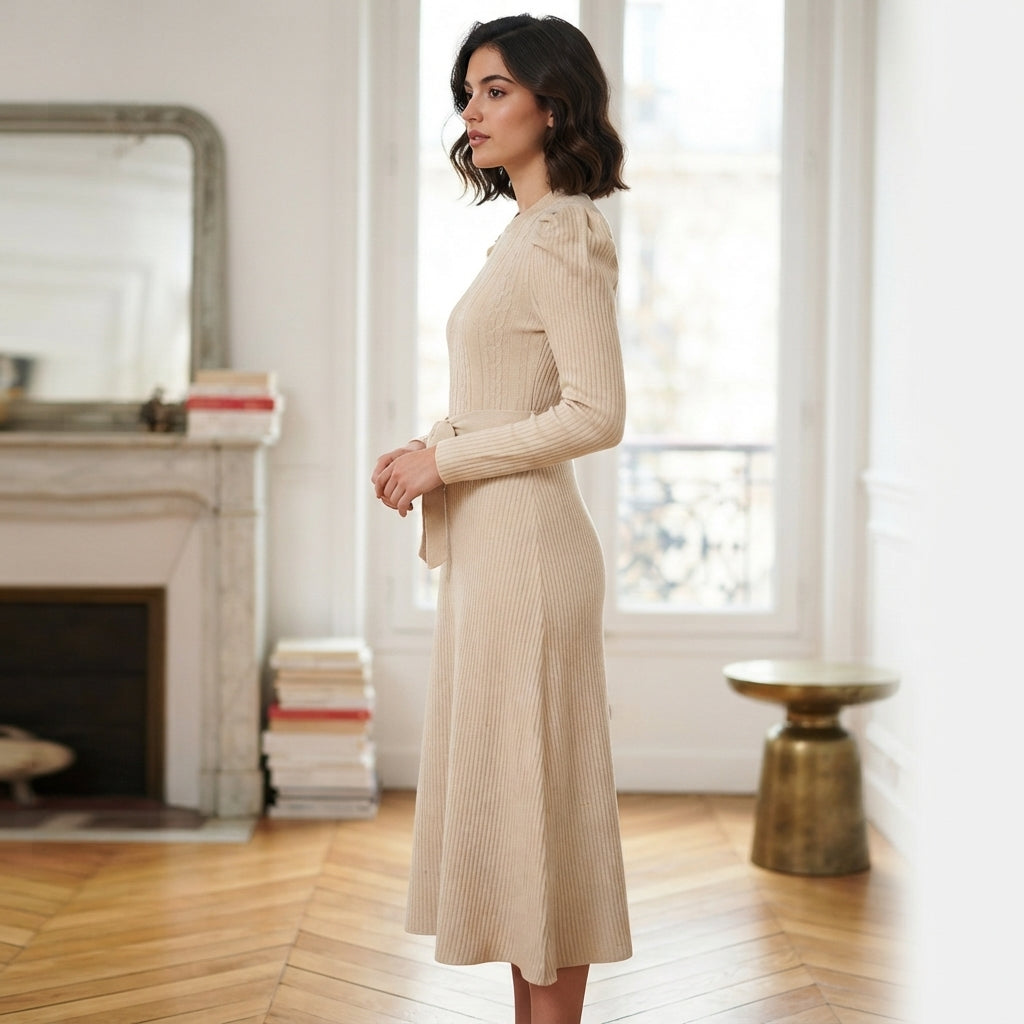 Robe midi évasée taille haute