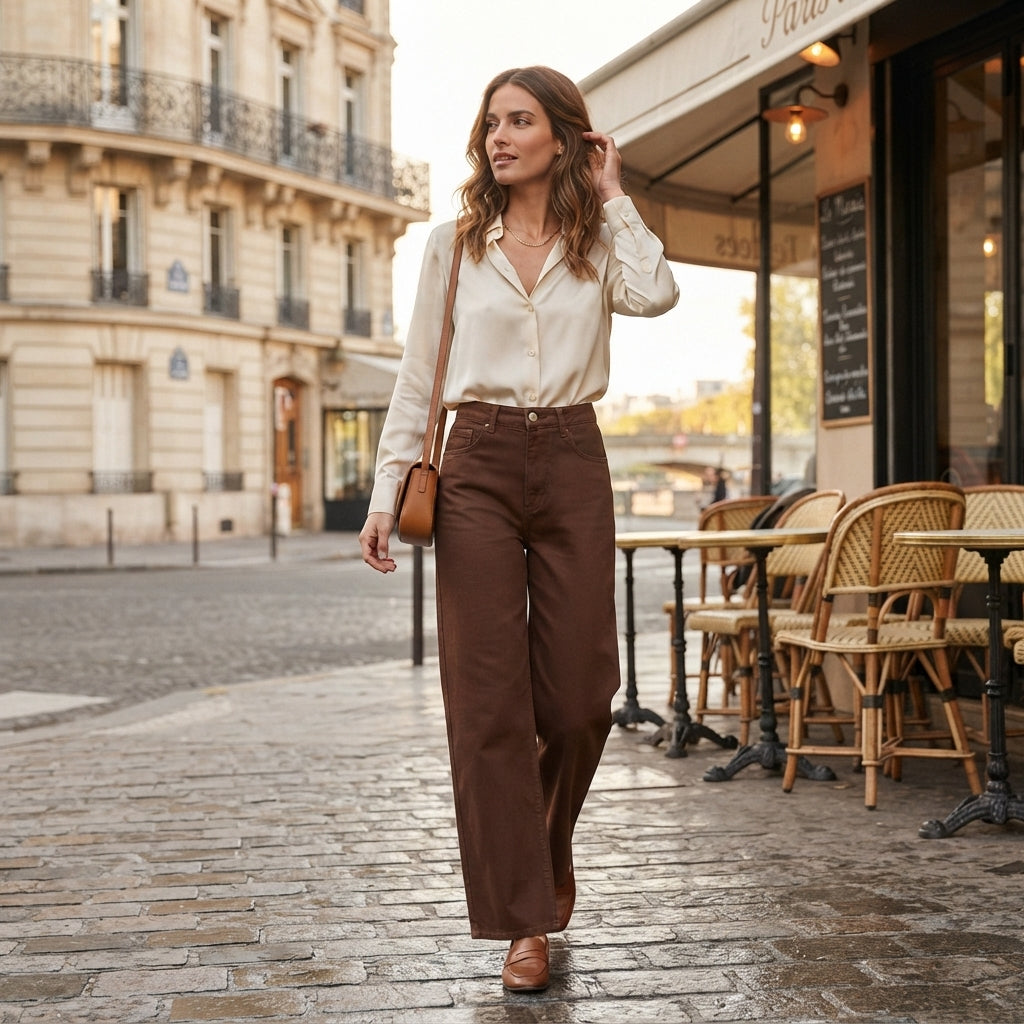 Pantalon large taille haute