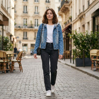 Veste en jean à capuche doublée de sherpa