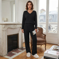 Ensemble en maille côtelée à col en V