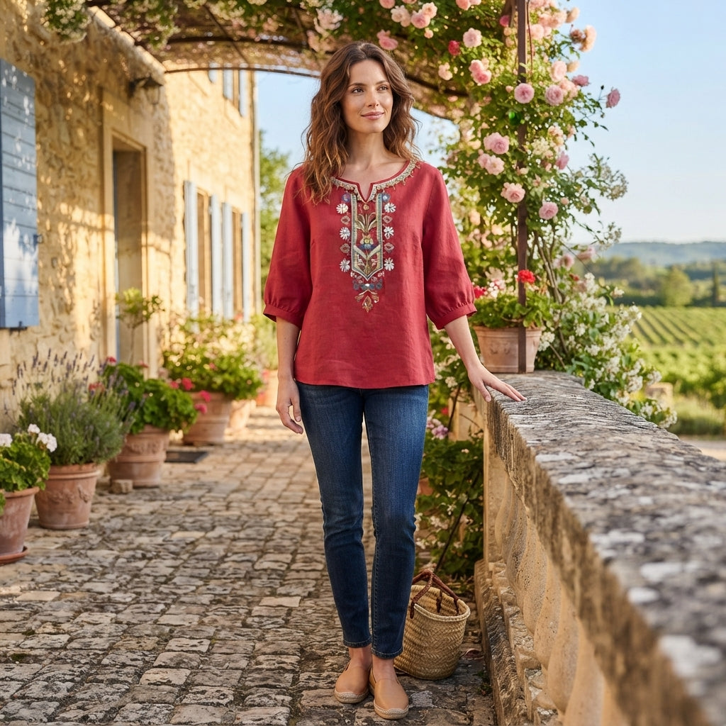 Blouse en lin à motifs floraux Sarah