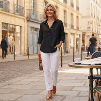 Blouse à col Hélène, effet lin