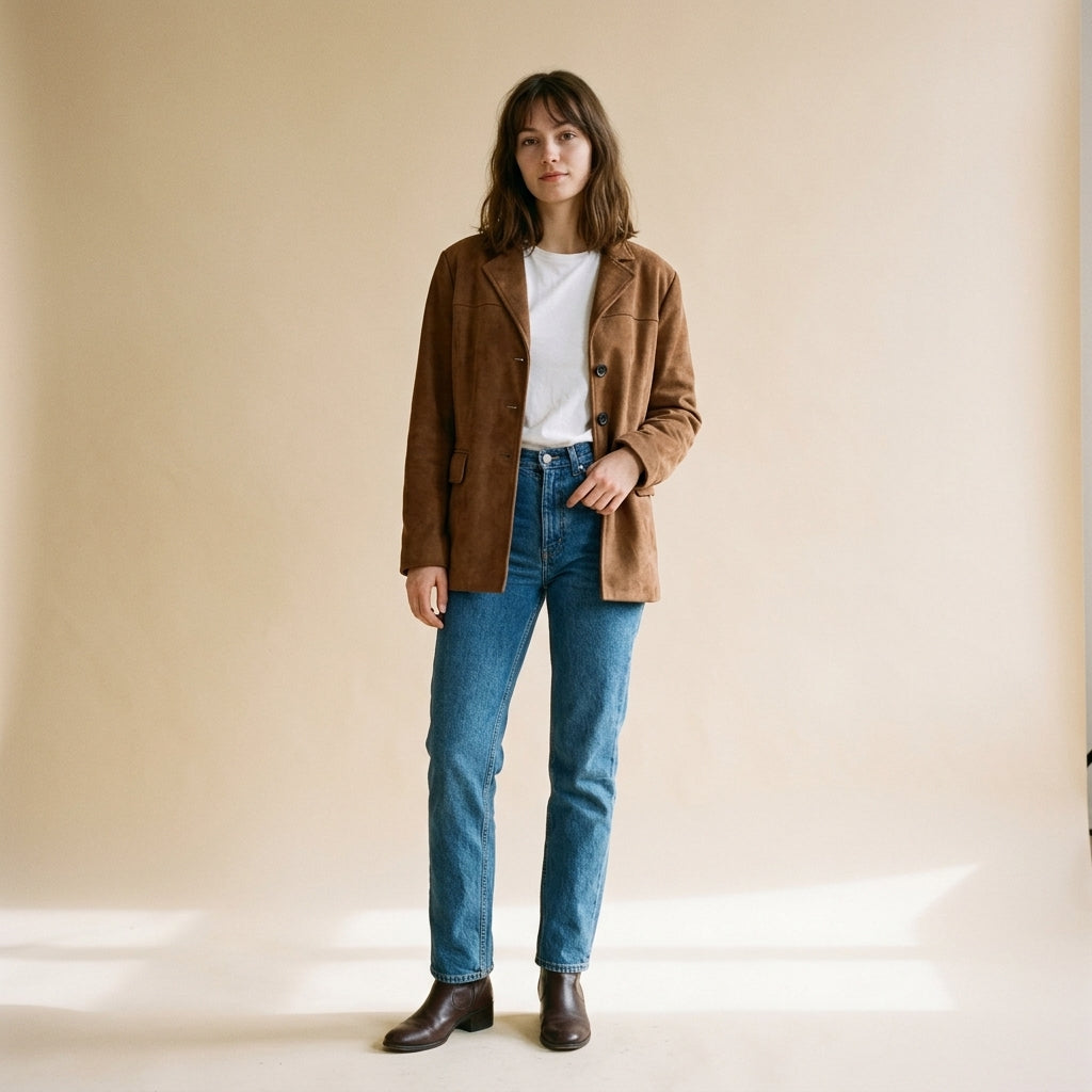 Blazer oversize en daim marron